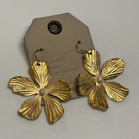 Anthropologie Gold Floral Earrings - Picture 3 of 5